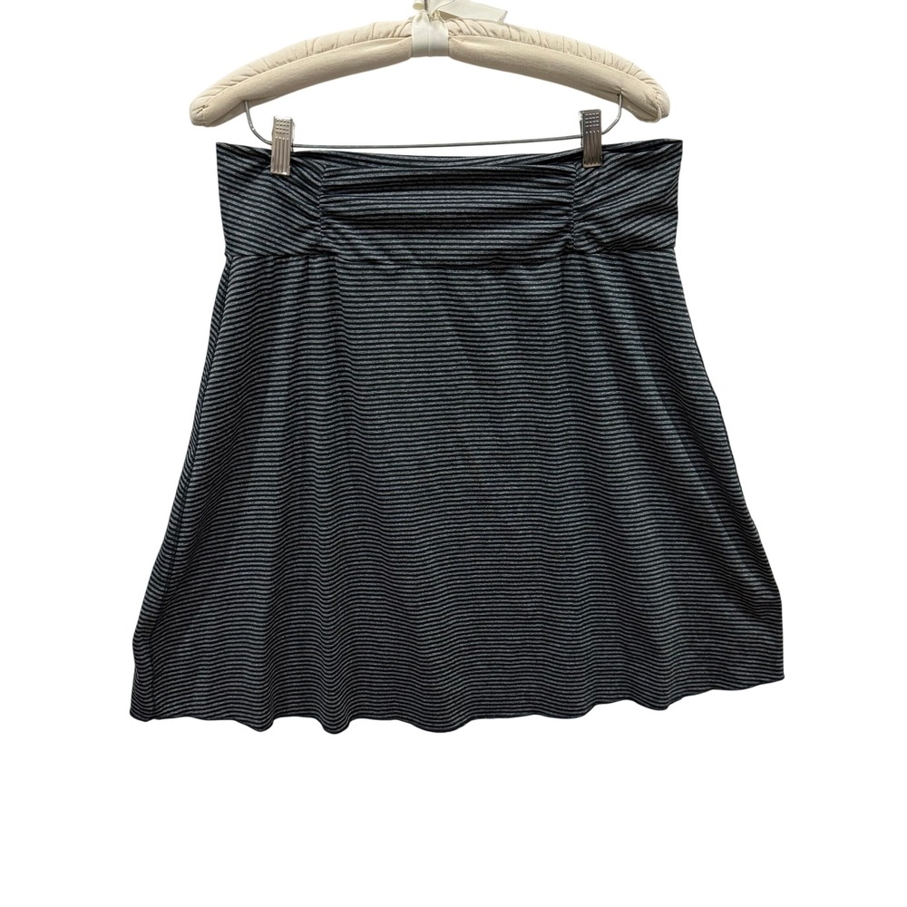 Tranquility by Colorado Clothing Black Gray Striped Ruched Waist A-Line Skirt L